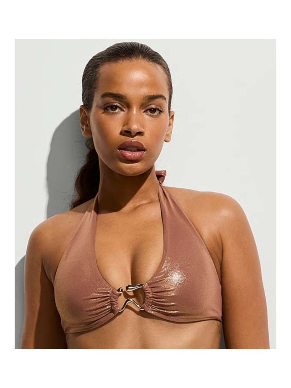 NWOT VS Swim Organic Shape Rings Halter Shimmer Bikini Top XL